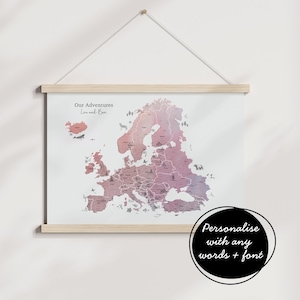 Personalisierte Landkarte in Aquarellfarben, handgezeichneter Aquarell Atlas - EUROPA Europakarte - Einhornfarben