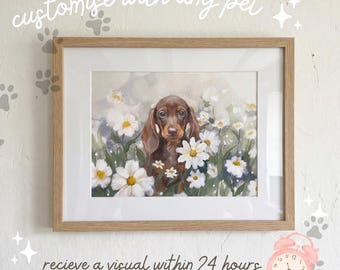 Custom Pet Portrait - Dog Memorial Gift, Cat Portrait Painting, Personalised Pet Art, Pet Loss, Dog Lover, Daisys - Illustration / Painting
