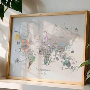 Personalised Scratch Off Map Hand drawn Watercolour World Atlas - RAINBOW