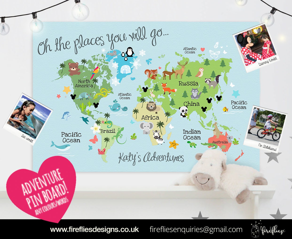 Personalised Children's World Travel Push Pin Map - 100 free pins
