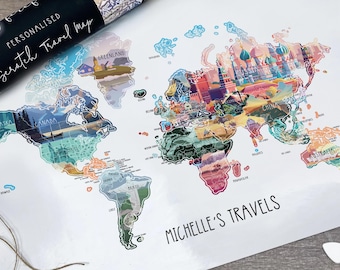 Personalised Scratch Off Map Hand drawn Illustrated World Atlas