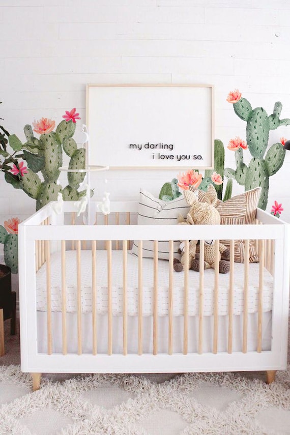 Boho Kaktus Kinderzimmer Stoff Wandaufkleber - Blumen Kakteen, Kinderzimmer  - Etsy sterreich