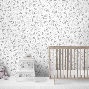 Childrens Pale Grey Watercolour Flower Wall Mural, Removable Wallpaper, Peel And Stick, Wall Covering, Repositionable, Self adhesive