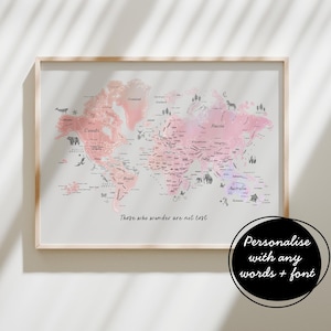 Personalisierte Rubbelkarte, handgezeichneter Aquarell Weltatlas - Einhornfarben