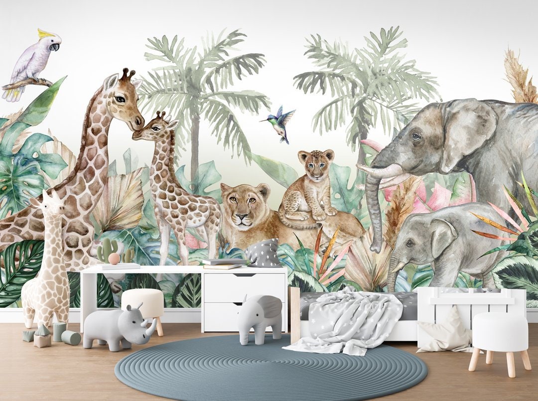 NEW Peel and Stick Jungle Safari Animals Nursery Baby Etsy