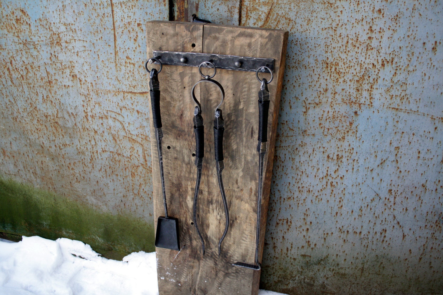 Fireplace tool set fire poker tongs shovel wall mounted Etsy