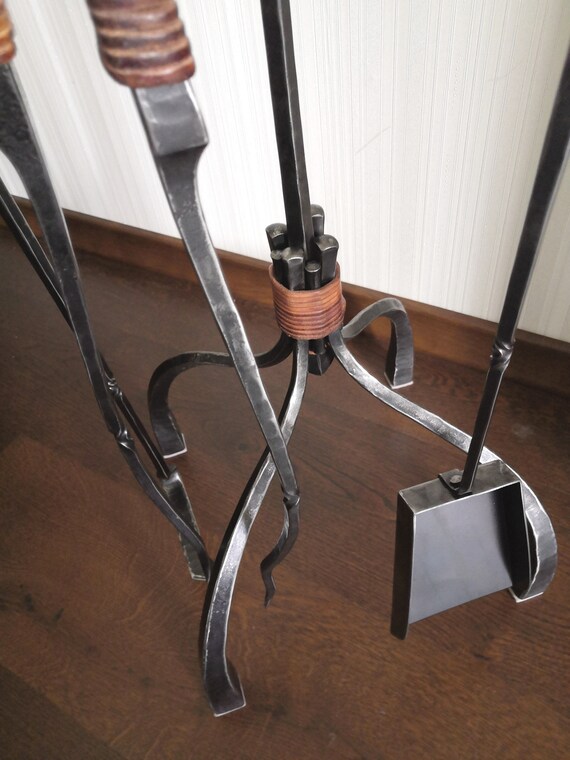 Fireplace Tools On Stand 3 Piece Fire Poker Shovel Tongs Etsy