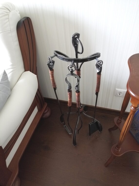 Fireplace Tools On Stand 3 Piece Fire Poker Shovel Tongs Etsy