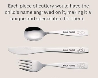 CosyAurora x Exzact Personalised Children's Cutlery, 3pcs Kids Cutlery (3pcs - Personalised Name), Kids Cutlery Set
