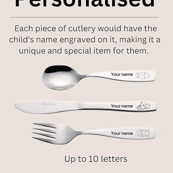 CosyAurora x Exzact Personalised Children's Cutlery, 3pcs Kids Cutlery (3pcs - Personalised Name), Kids Cutlery Set