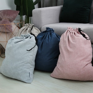 Linen Laundry Bag, Waterproof laundry bag, Linen storage bag, Linen bag, Laundry tote, softened laundry bag, Large clothes bag image 1