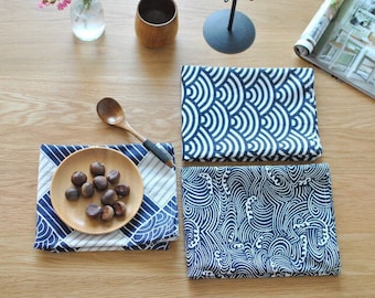 Ukiyoe Ocean Waves Linen Kitchen Towel/placemats/napkins, basic linen kitchen towel, soft linen fabric, Dining placemats, tea towels