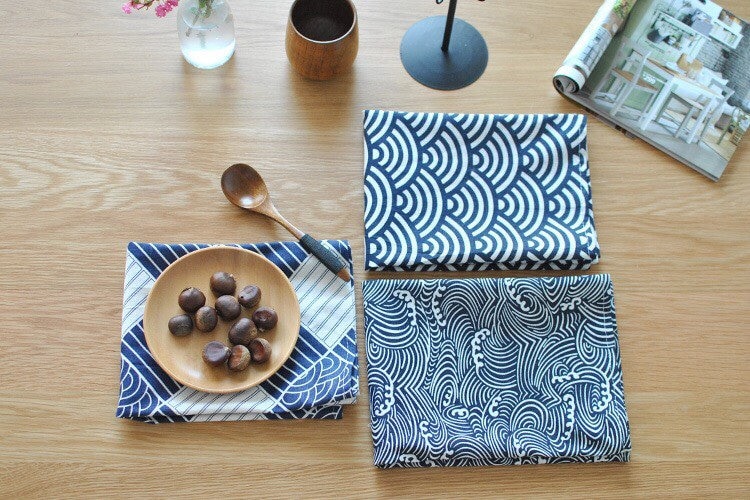Ukiyoe Ocean Waves Linen Kitchen Towel/placemats/napkins, basic linen…