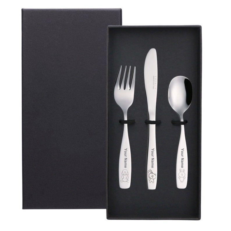 CosyAurora x Exzact Personalised Children's Cutlery, 3pcs Kids Cutlery 3pcs Personalised Name, Kids Cutlery Set image 2