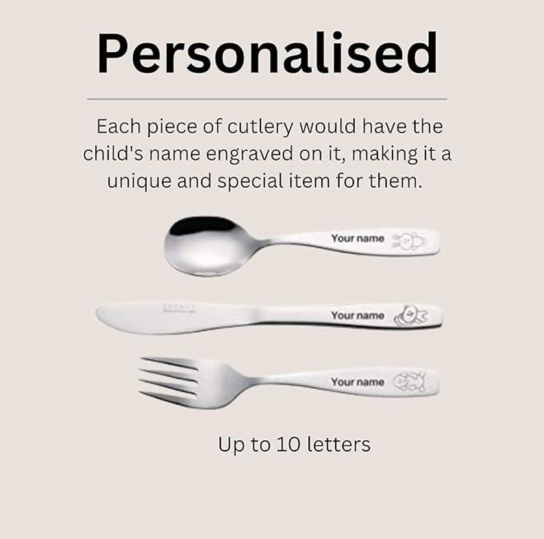 CosyAurora x Exzact Personalised Children's Cutlery, 3pcs Kids Cutlery 3pcs Personalised Name, Kids Cutlery Set Sets & Personalise