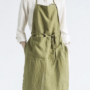 Natural Linen Apron, Basic Kitchen Linen Apron, Natural Soft Apron, Full Apron