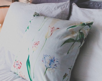 Flora in watercolours cushion cover, hand drawn cushion cover, Decorative Pillows, Cotton Pillowcase