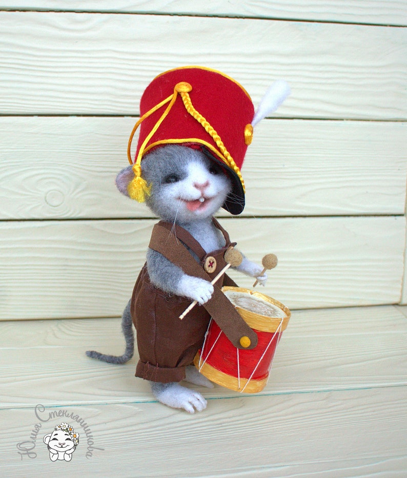 felt toy needle felt animal Needle felted toy mouse Drummer wool toy