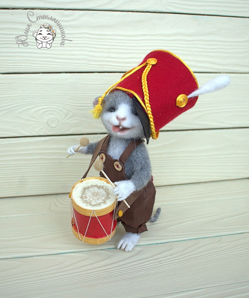 felt toy needle felt animal Needle felted toy mouse Drummer wool toy