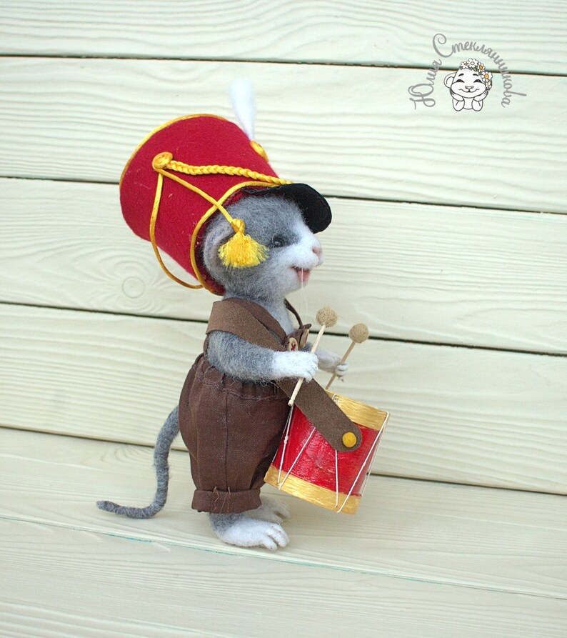 felt toy needle felt animal Needle felted toy mouse Drummer wool toy