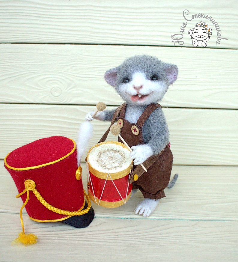 felt toy needle felt animal Needle felted toy mouse Drummer wool toy