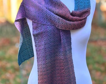 Handwoven scarf with multicolor gradient hand dyed Tencel warp