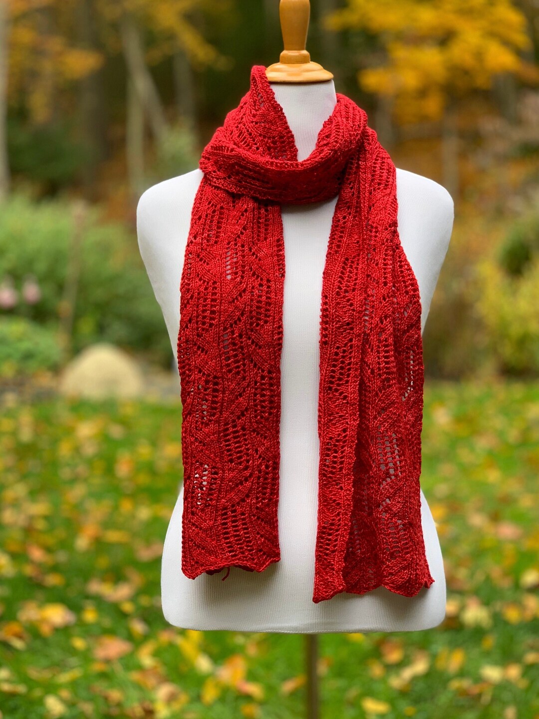 Handknit Holiday Scarf in Wool | Bright Red Lace-knit Scarf - Etsy