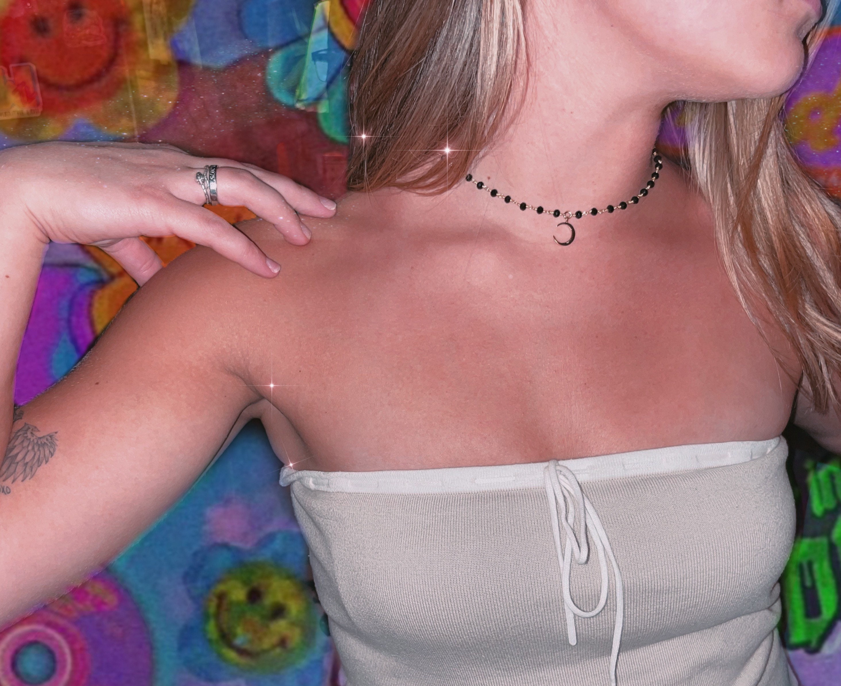 Gold Moon Necklace Rosary Chain Black Bead Chain Rosary - Etsy