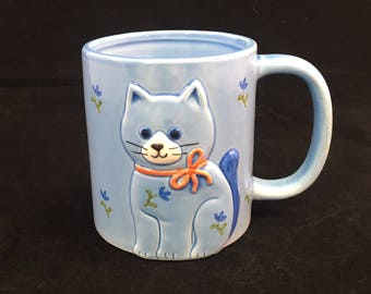 Vintage Otagiri Kitten Cat 3 D Raised Relief Mug Japan Coffee or Tea