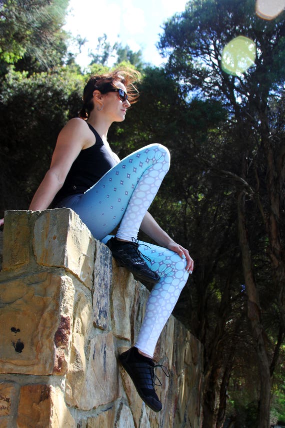 Space Pop Leggings Mint Silver 60s Mod Activewear Tights