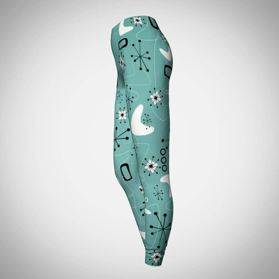 Full Length Leggings Mint Green Mid Century Modern 60s Mod Activewear Tights