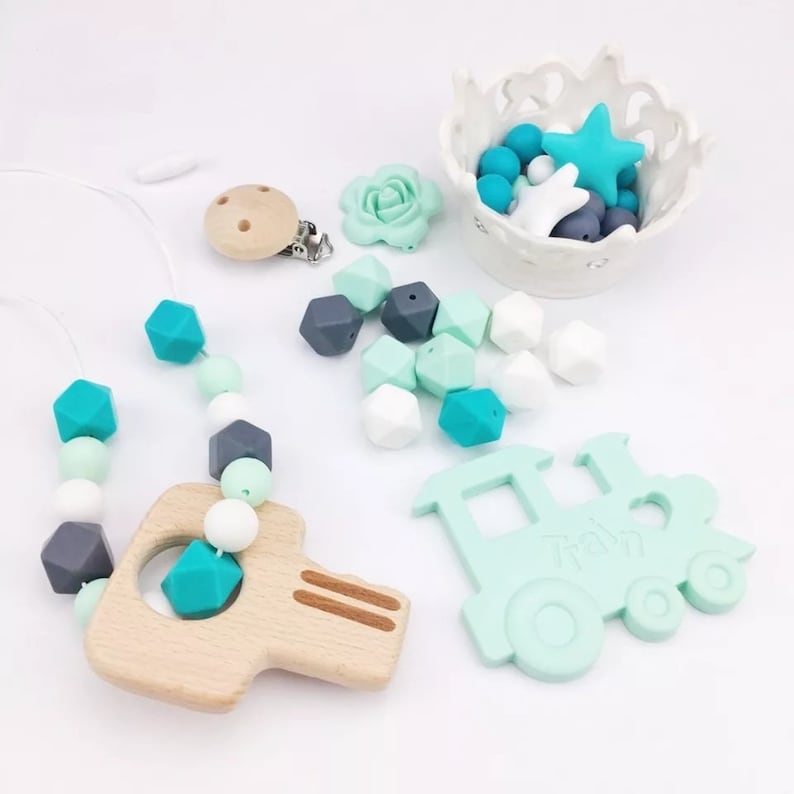 Crochet Wood Silicone Beads Set DIY Baby Teething Pacifier Chain Clip Making Toy