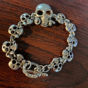 Skull bracelet, silver skulls, punk bracelet, mens bracelet, women&#39;s bracelet, mens jewelry, biker jewelry, goth bracelet, gift ideas