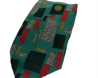 The Royary Club Tie Green Square Block Design Necktie