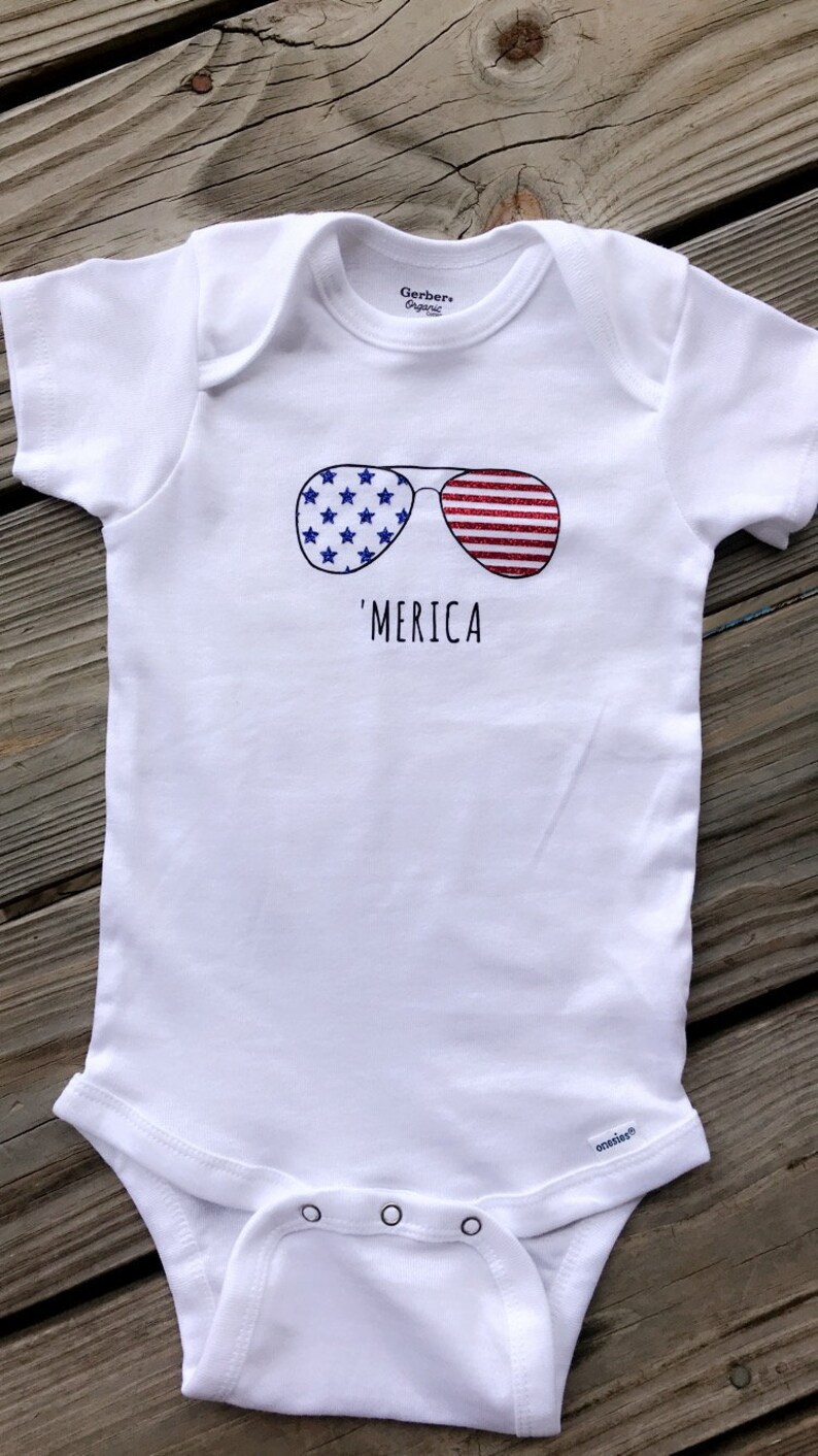 Merica Baby Onesie Memorial day Baby Onesie Dog Scarf 4th of July Baby Onesie