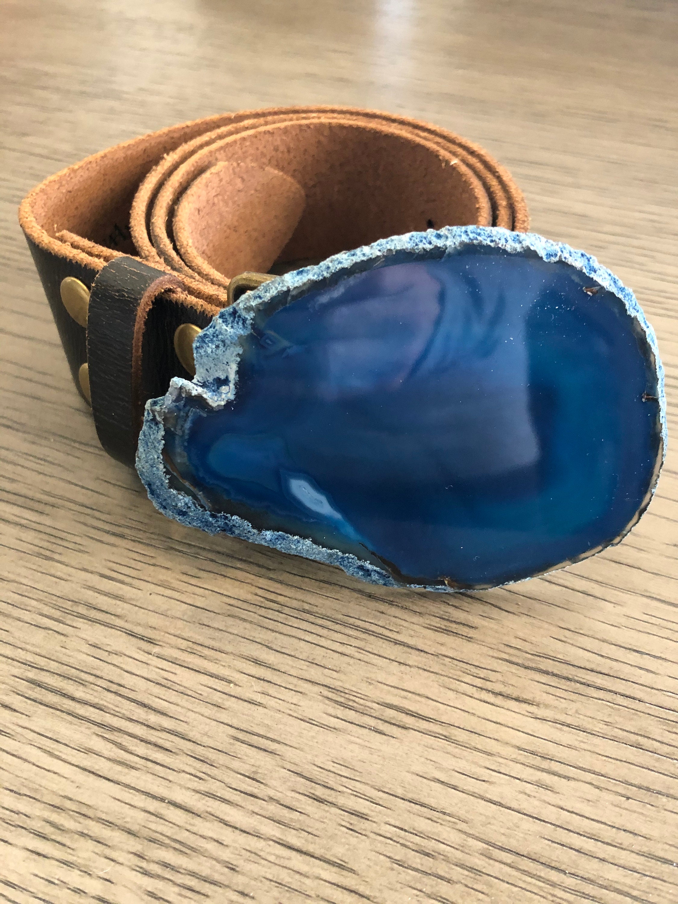 Polished slice of agate set in a brass belt buckle, 3” Agate Vintage Belt Buckles for sale - eBay main image 2