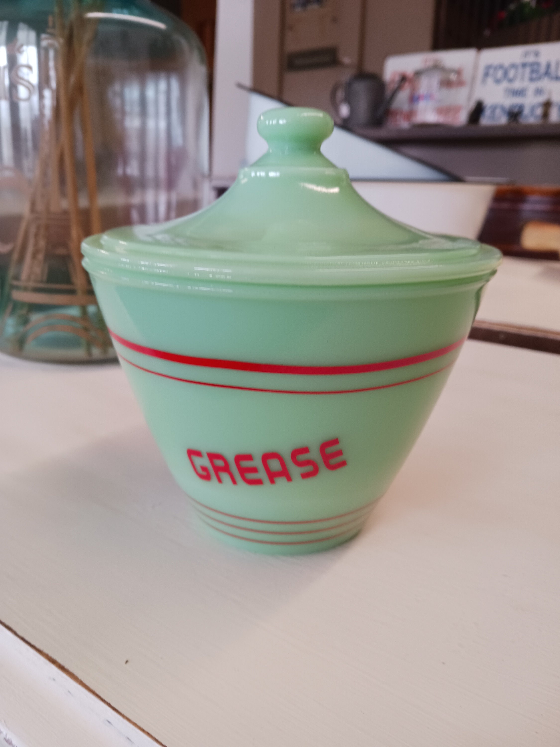 Jadeite Grease Jar With Red Letters Etsy