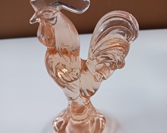 Pink Rooster Depression Style Glass Figurine