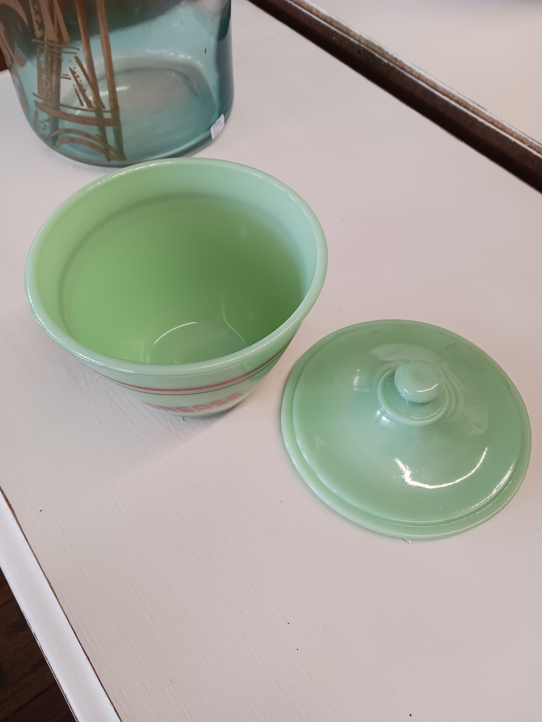 Jadeite Grease Jar With Red Letters Etsy