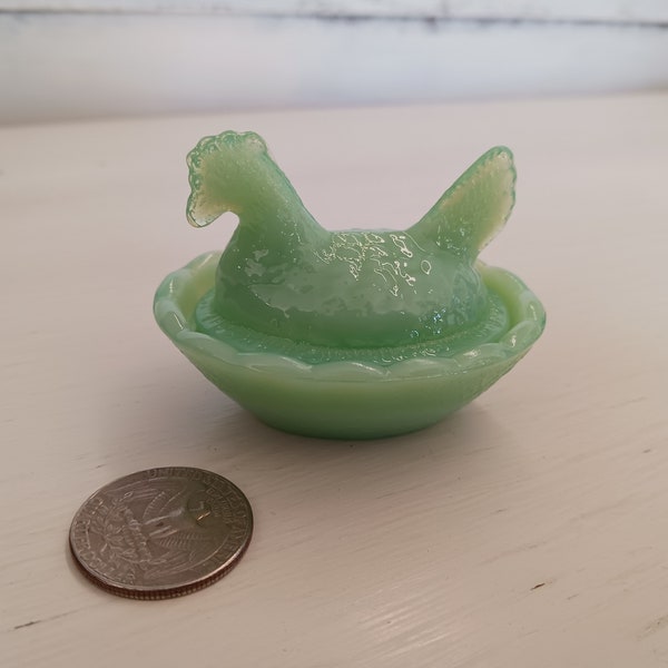 Hen on Nest Salt Cellar Jadeite Green Mini Hen