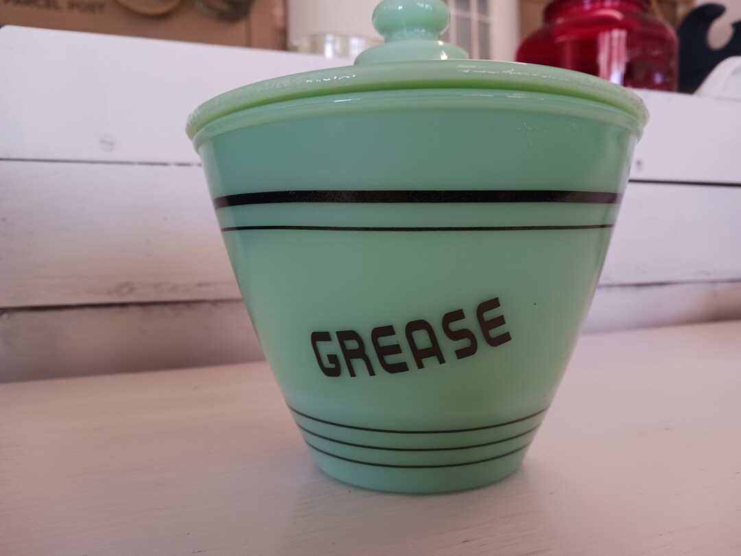 Jadeite Grease Jar With Black Letters Etsy