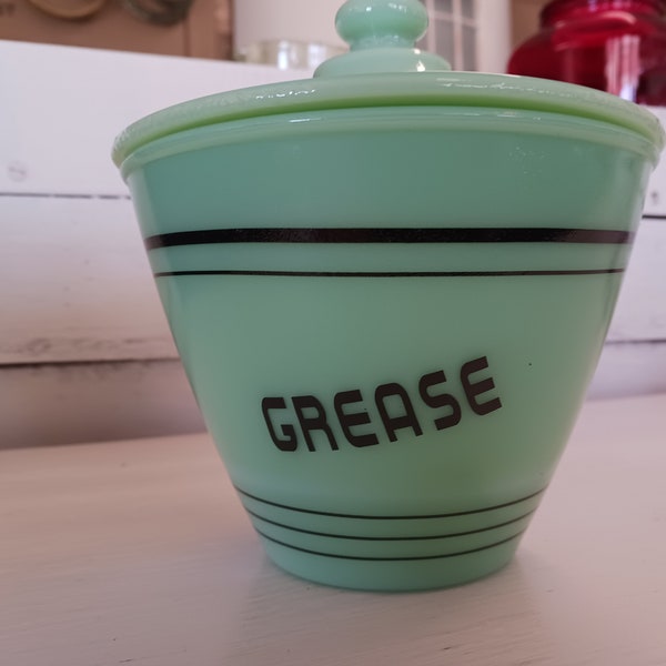 Jadeite Grease jar with black letters