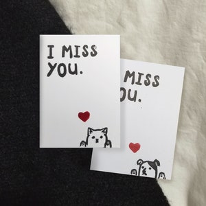 i miss you handmade relief print greeting card long distance relationship friendship or family blank inside image 1