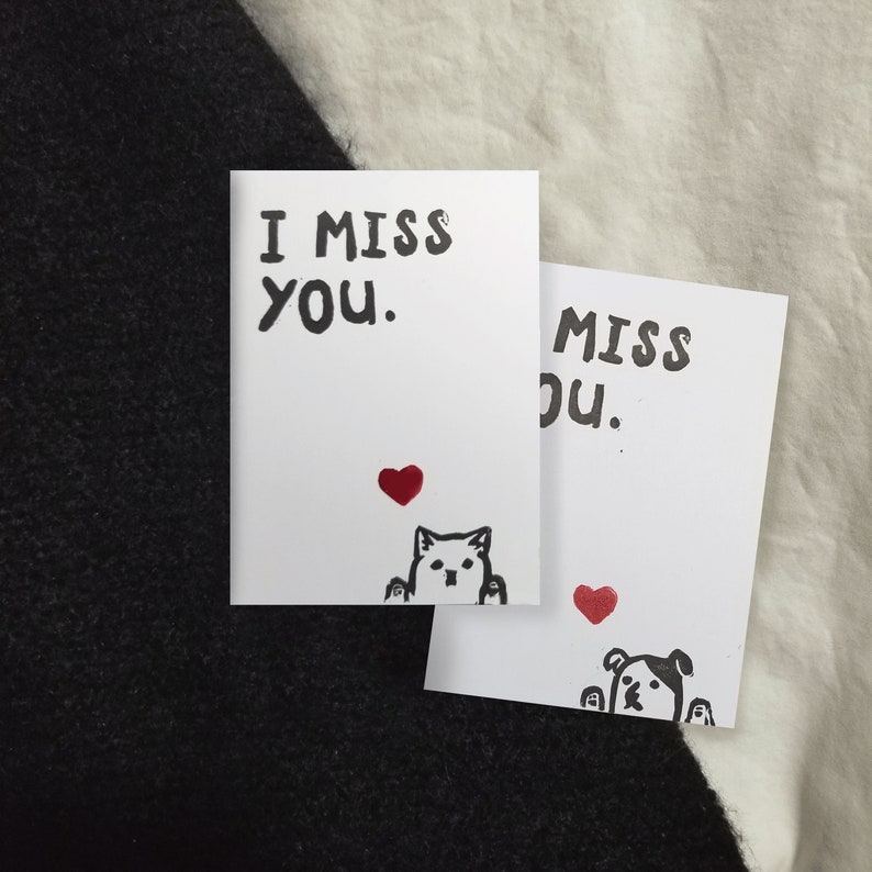 i miss you handmade relief print greeting card long distance relationship friendship or family blank inside image 1