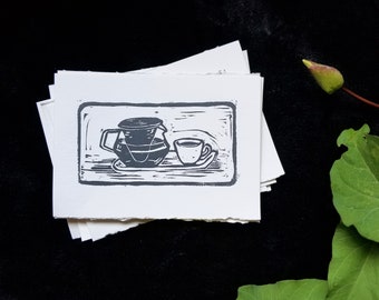 tea with you - small linocut block print art