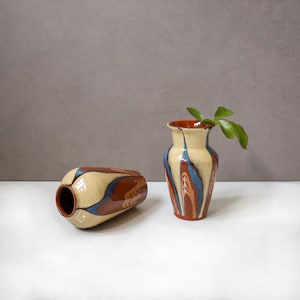 CARMELA Handcrafted  Bulgarian flower vase|Home decor vase| Rustic clay flower vase|Marbled pot|Abstract ceramic table vase.
