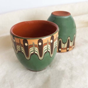 Ceramic Shot Glasses in Forest Green Colour | Pair of Green Ceramic Cups| Original Barware Boho cups|Green Tequila Glasses