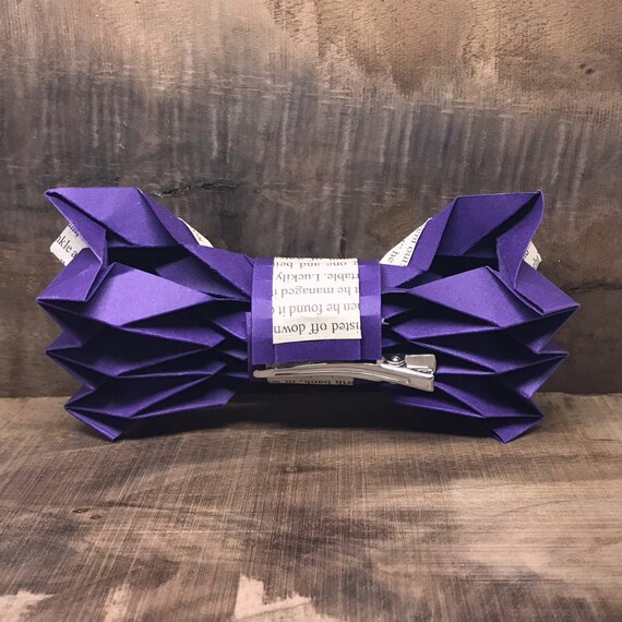 Folded Paper And Book Page Bow Tie Purple