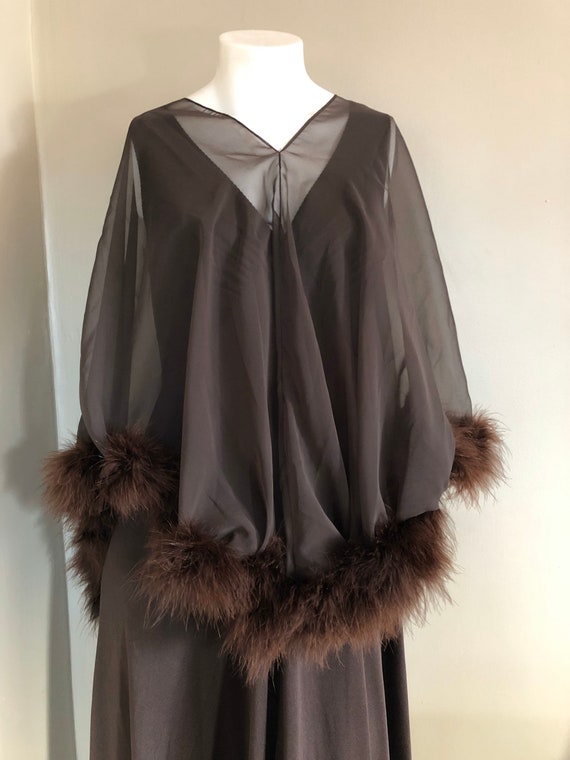 Chocolate brown marabou trim 2 piece dress