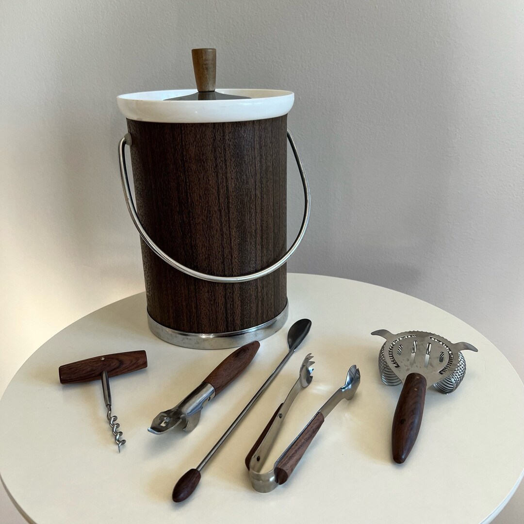 Mid Century Ice Bucket and Bar Tool Set Etsy